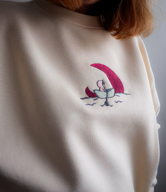 Sail Me To the Moon Hand Embroidered Sweatshirt. Hand Embroidered Moon Crewneck.