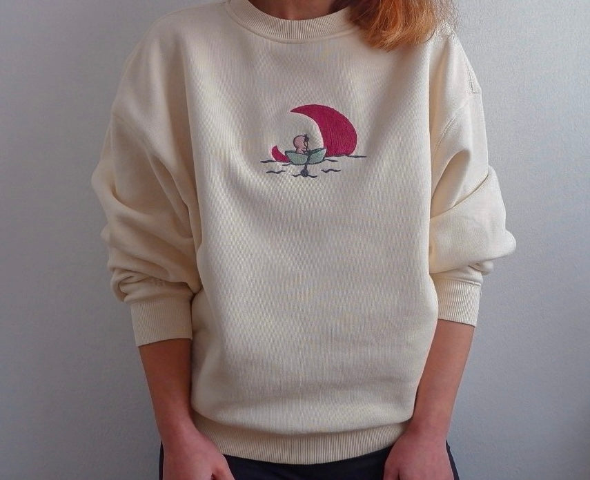 Sail Me To the Moon Hand Embroidered Sweatshirt. Hand Embroidered Moon Crewneck.