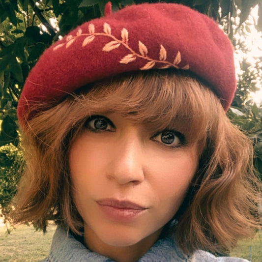 Hand Embroidered Wool Beret Hat – 100% Wool Winter Beret, Custom Made Women’s Hat, Artisan Embroidery