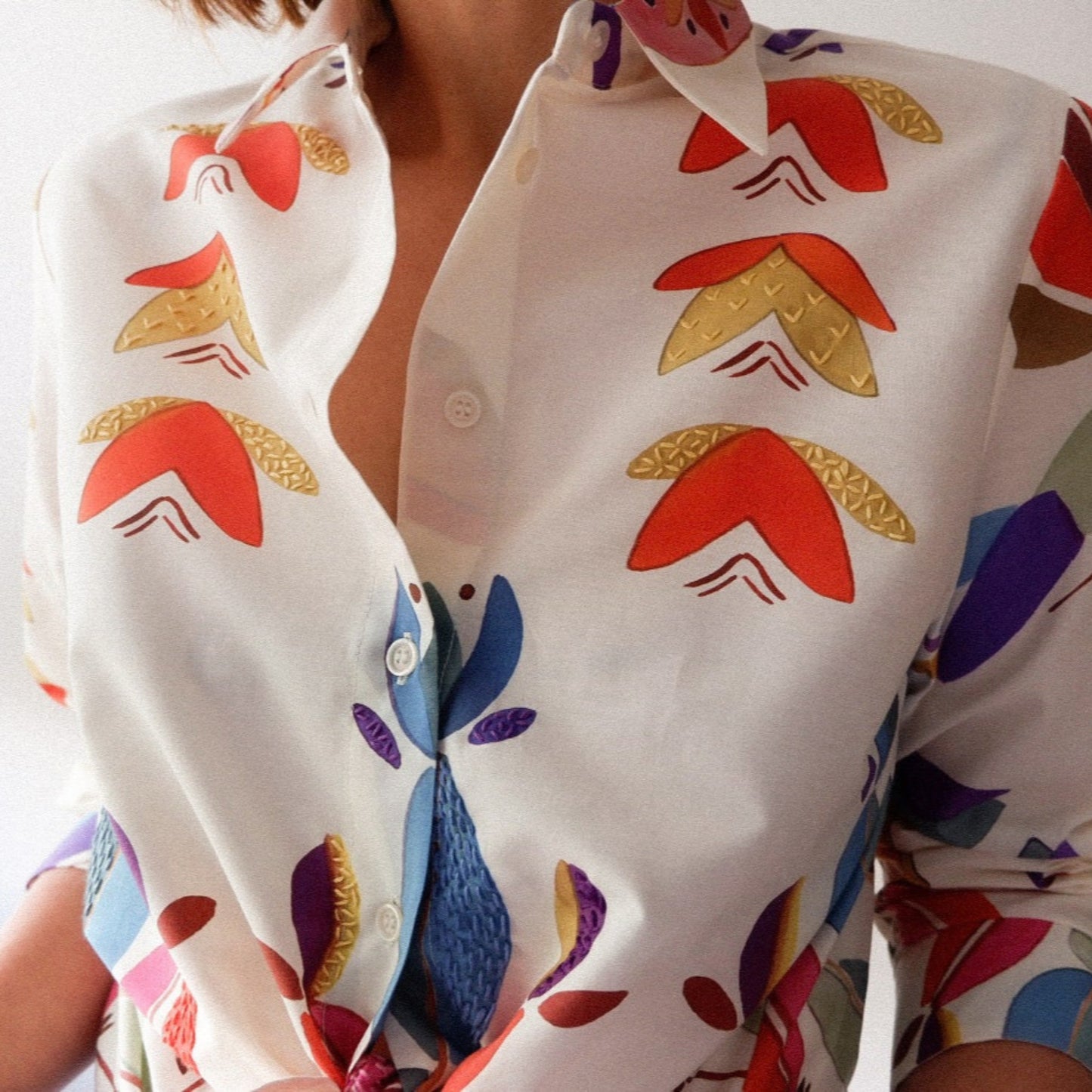 Hand Embroidered Pattern Cotton Shirt – Limited Edition Artisan Floral Cotton Blouse, Ethically Made, Size Up for a Relaxed Fit