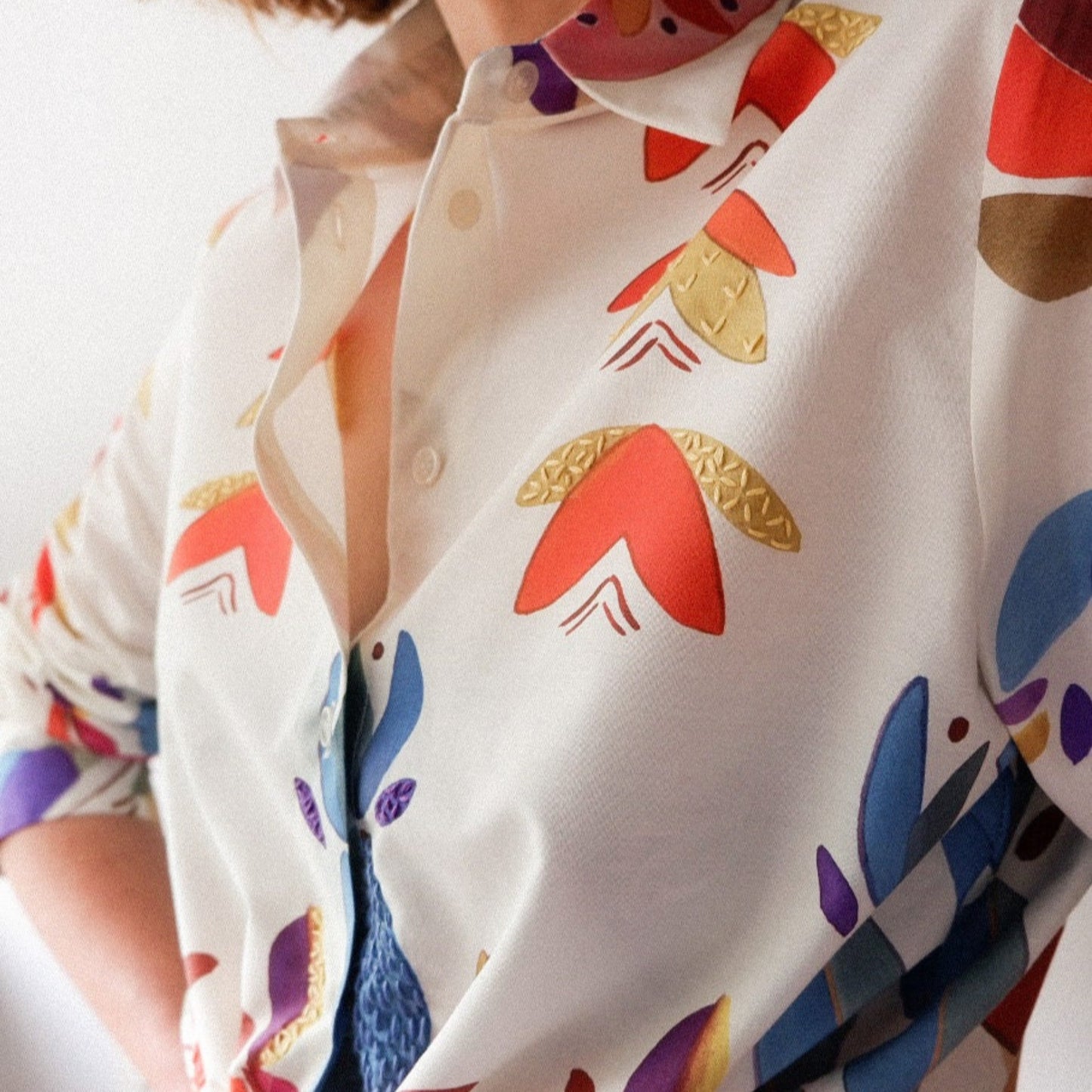Hand Embroidered Pattern Cotton Shirt – Limited Edition Artisan Floral Cotton Blouse, Ethically Made, Size Up for a Relaxed Fit