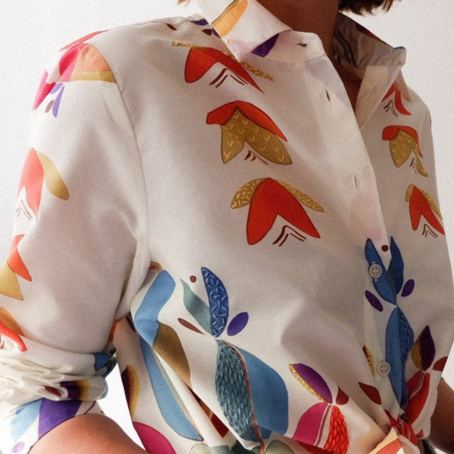 Hand Embroidered Pattern Cotton Shirt – Limited Edition Artisan Floral Cotton Blouse, Ethically Made, Size Up for a Relaxed Fit