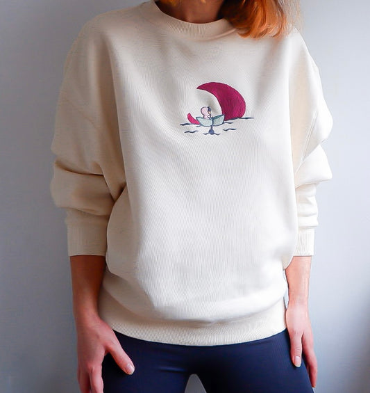 Sail Me To the Moon Hand Embroidered Sweatshirt. Hand Embroidered Moon Crewneck.