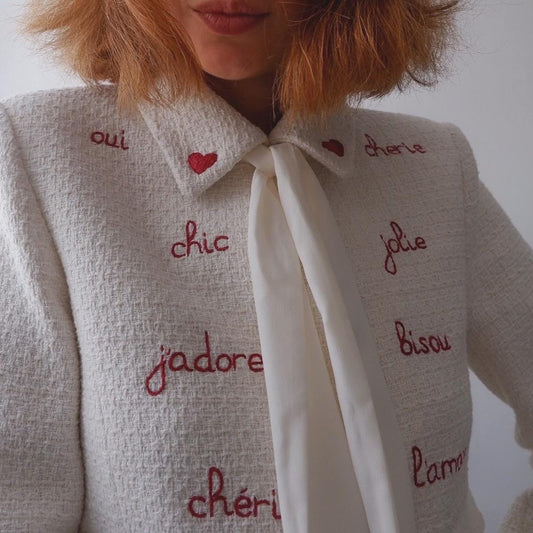 Am I French Yet? French Lover Hand Embroidered White Shirt – Parisian-Inspired Women’s Blouse, Recycled Polyester, Unique Gift