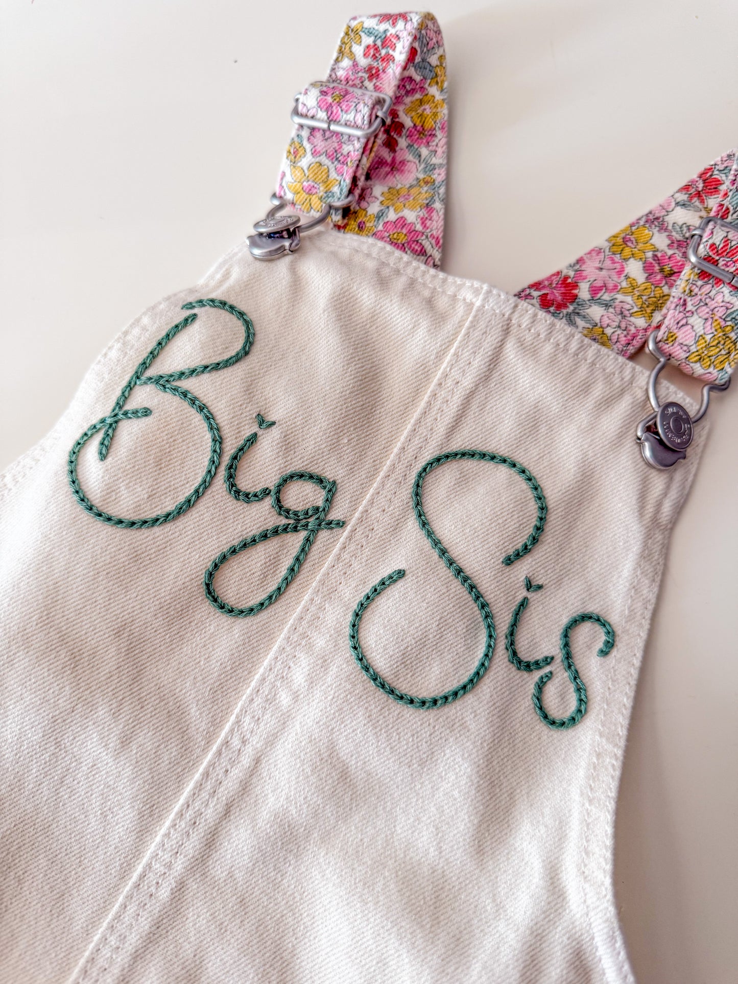 Personalized Name Denim Dungarees – Custom Name Flower Embroidered Overalls for Girls, Unique Birthday Gift, Big/Little Sister Outfit