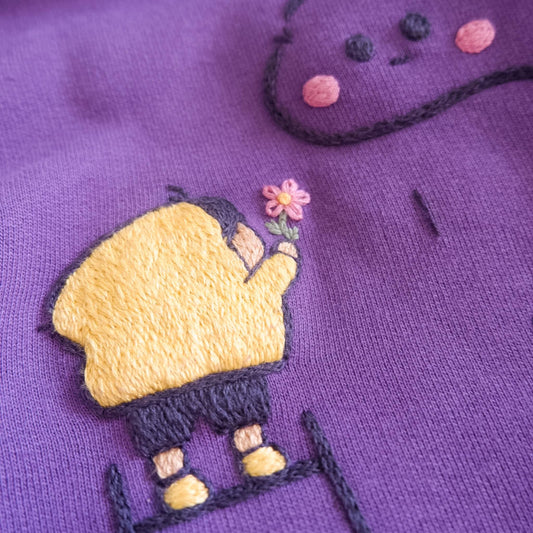 Dreamy Rain Cloud Hand Embroidered Sweatshirt - Purple Unisex Pullover